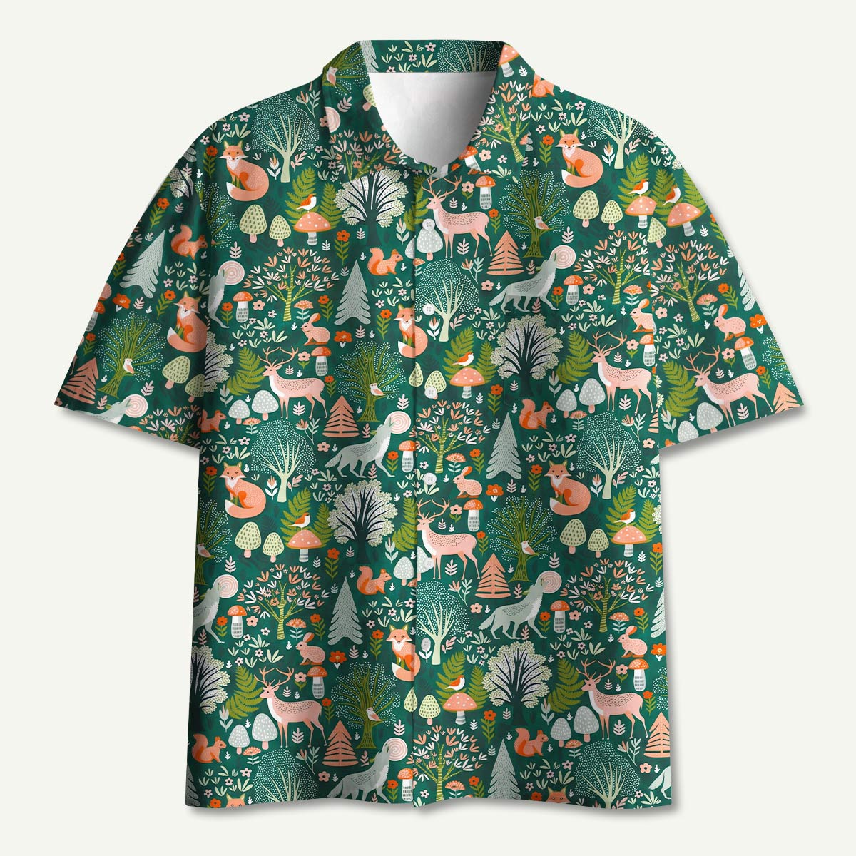 Whimsical Forest Animals Hawaii Button Up Pocket Shirt