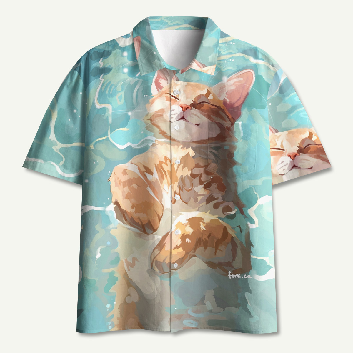 Floating Ginger Cat Hawaii Button Up Pocket Shirt