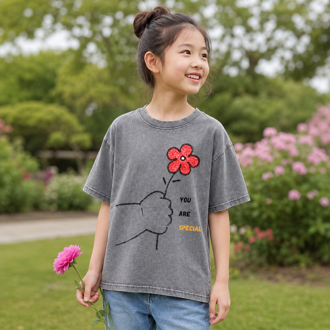 You Are Special Flower Hand Kids Washed T-Shirt