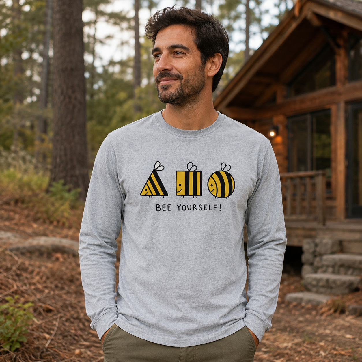 Bee Yourself Geometric Bees Long Sleeve T-Shirt