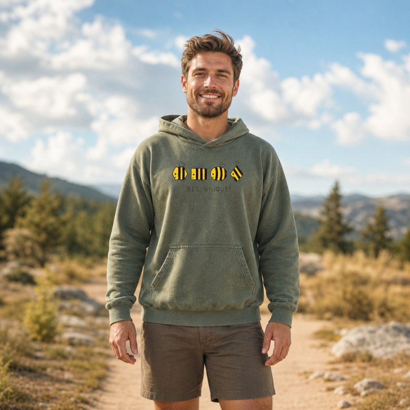 Bee Unique Geometric Bees Washed Hoodie