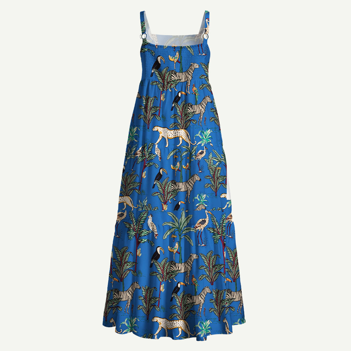 Safari Animal and Palm Straps Maxi Dress With Pocket