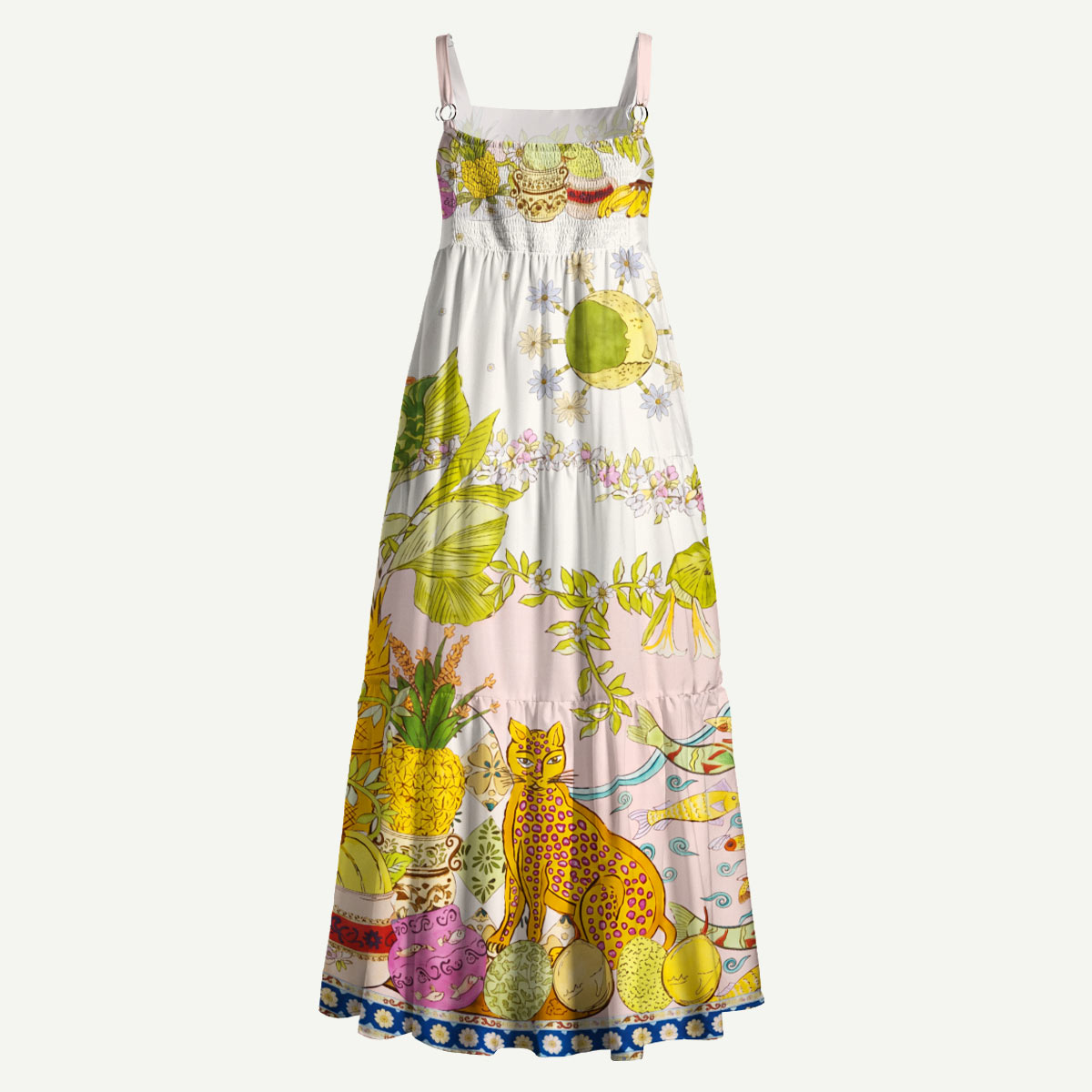 Fruit and Leopard Straps Maxi Dress With Pocket
