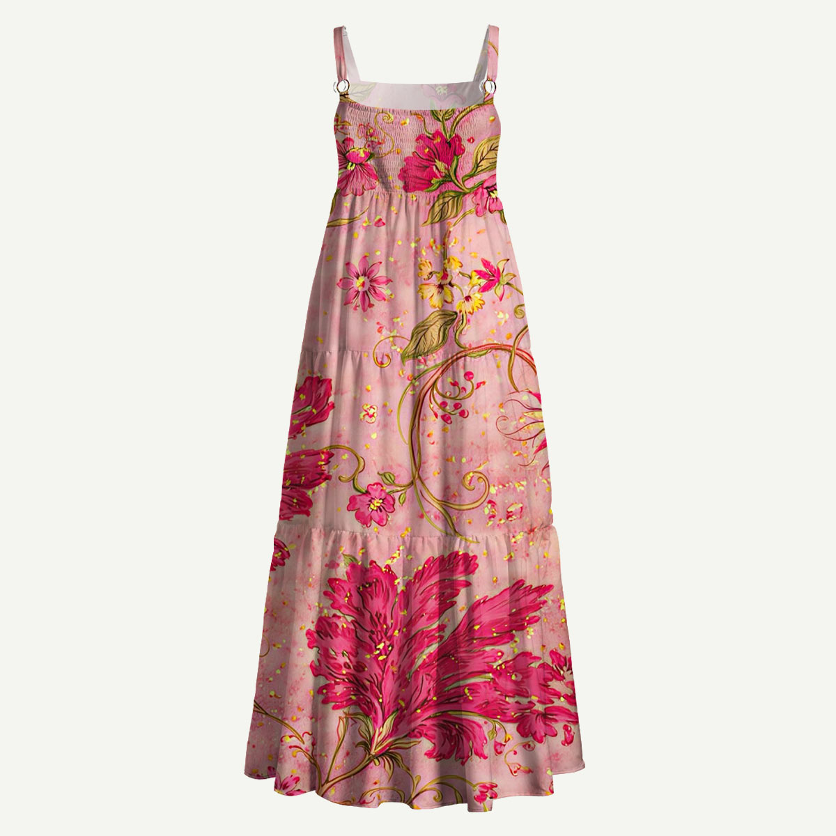 Pink Floral Vine Straps Maxi Dress With Pocket