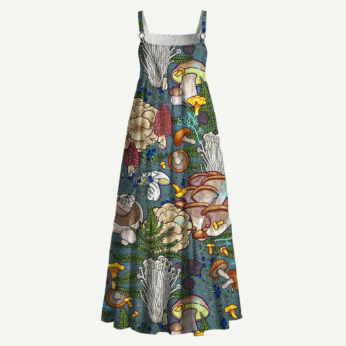 Dark Woodland Mushroom Forest Straps Maxi Dress With Pocket
