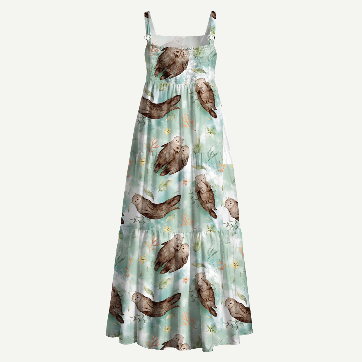 Watercolor Sea Otter Straps Maxi Dress With Pocket