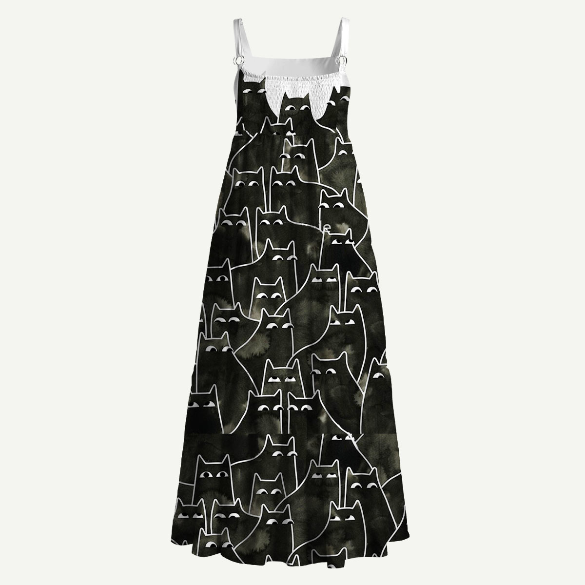 Suspicious Cats Straps Maxi Dress With Pocket