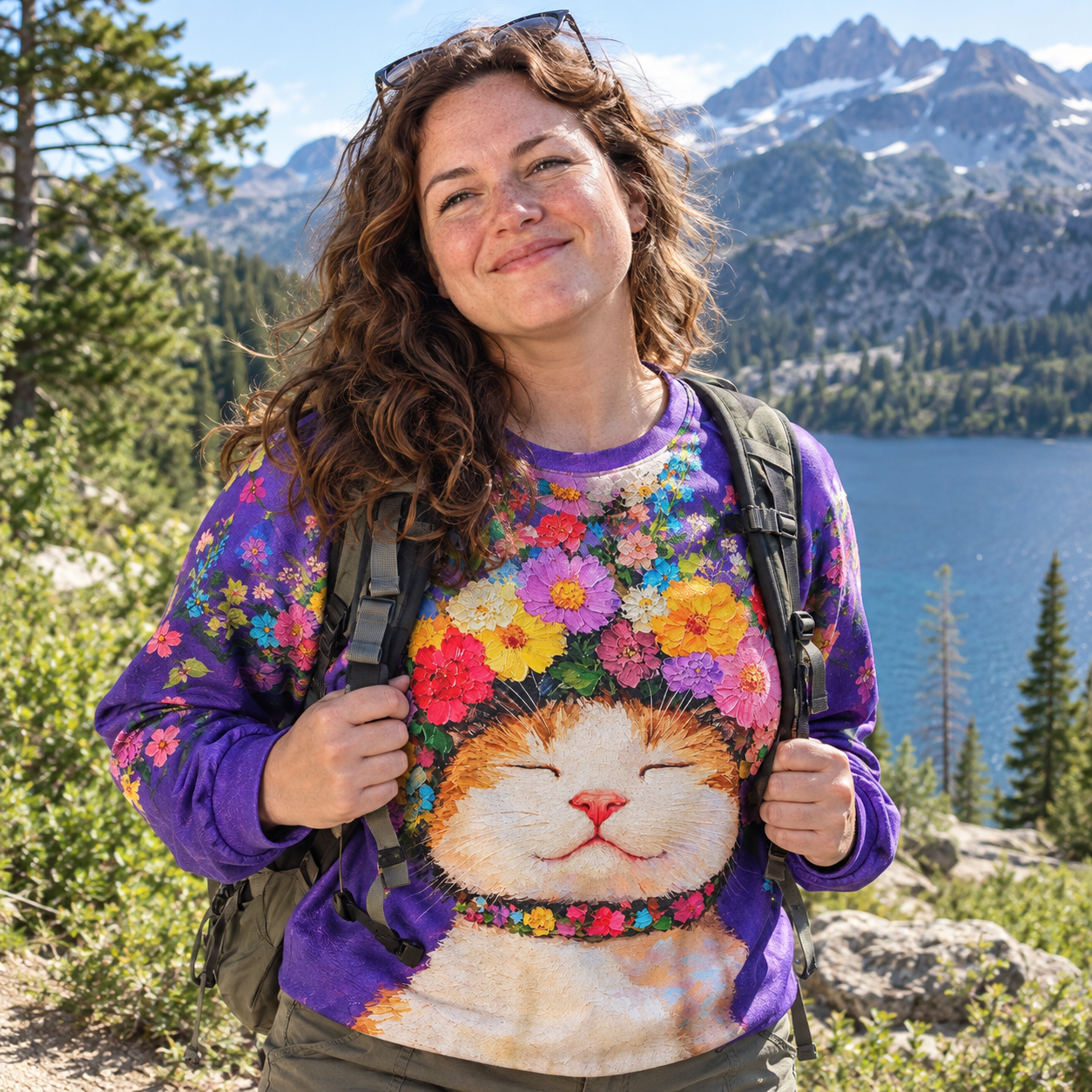 Flower Crown Cat Bliss Premium Pure Cotton Long Sleeves