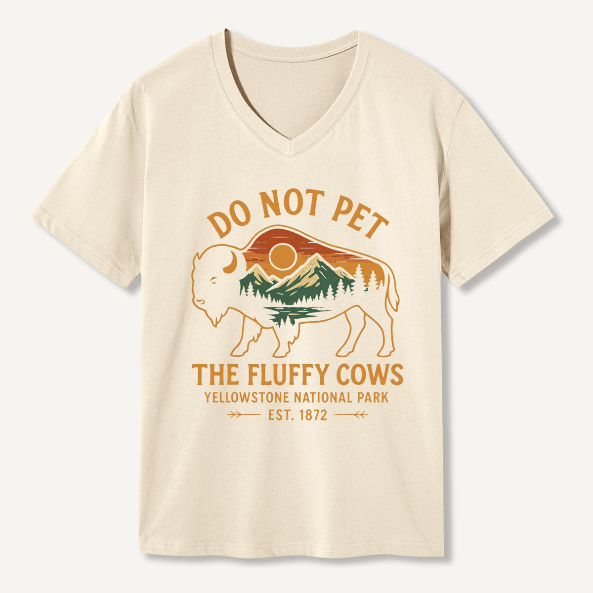 Do Not Pet The Fluffy Cows Buffalo Yellowstone National V-neck T-Shirt