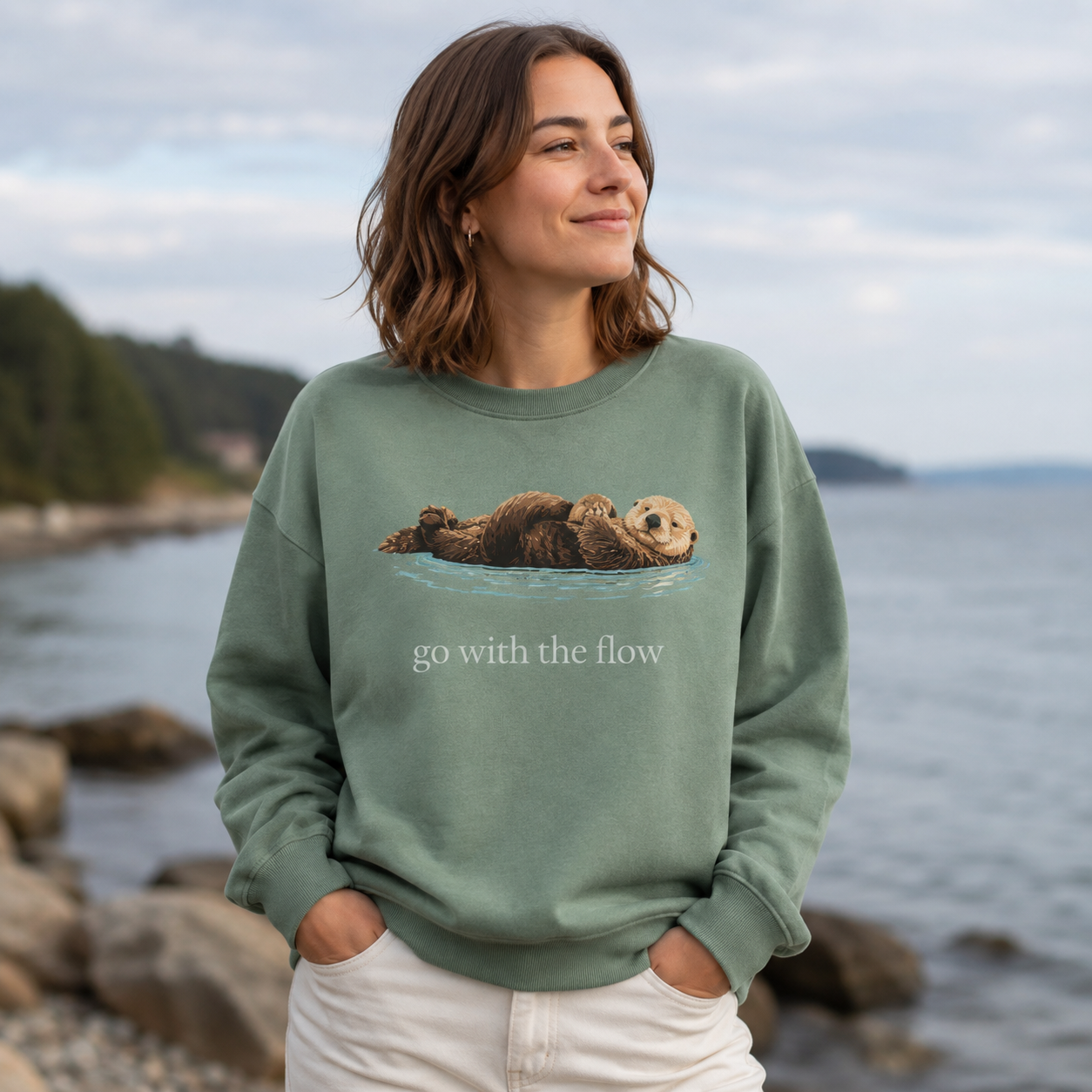 Go With The Flow Sea Otter Wildlife Nature Sweatshirts