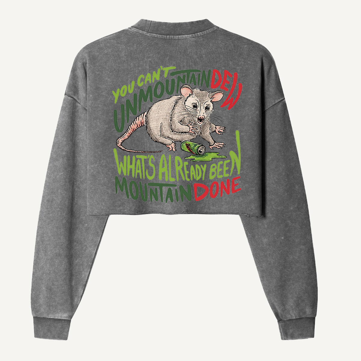 Mountain Done Opossum Retro Parody Women's Washed Cropped Sweatshirt