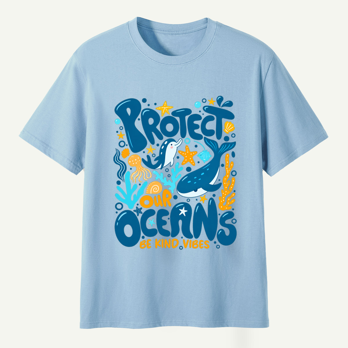 Protect Our Oceans Be Kind Vibes Whale Dolphin Coral T-Shirt
