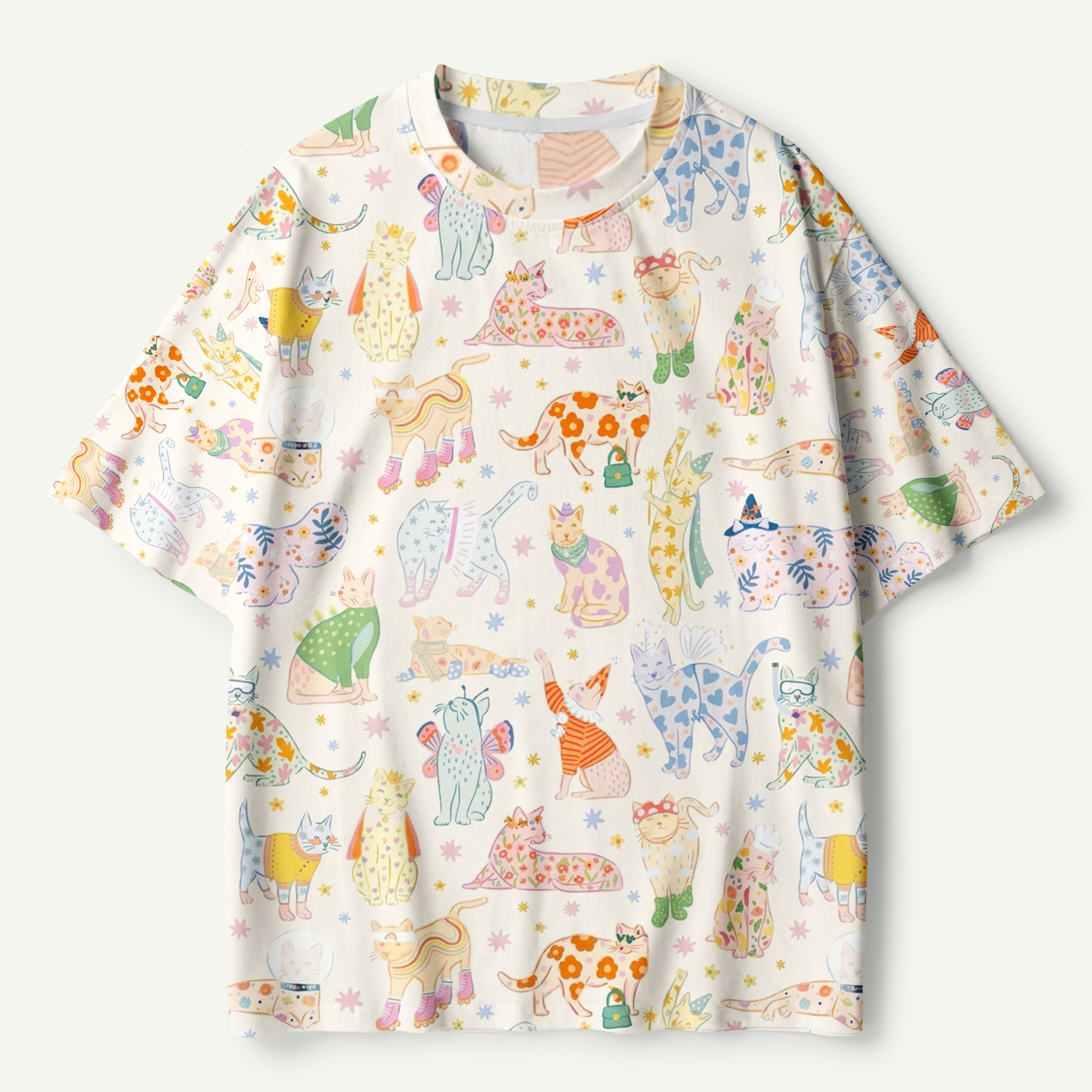 Pastel Cat Garden Parade Premium Pure Cotton Tee