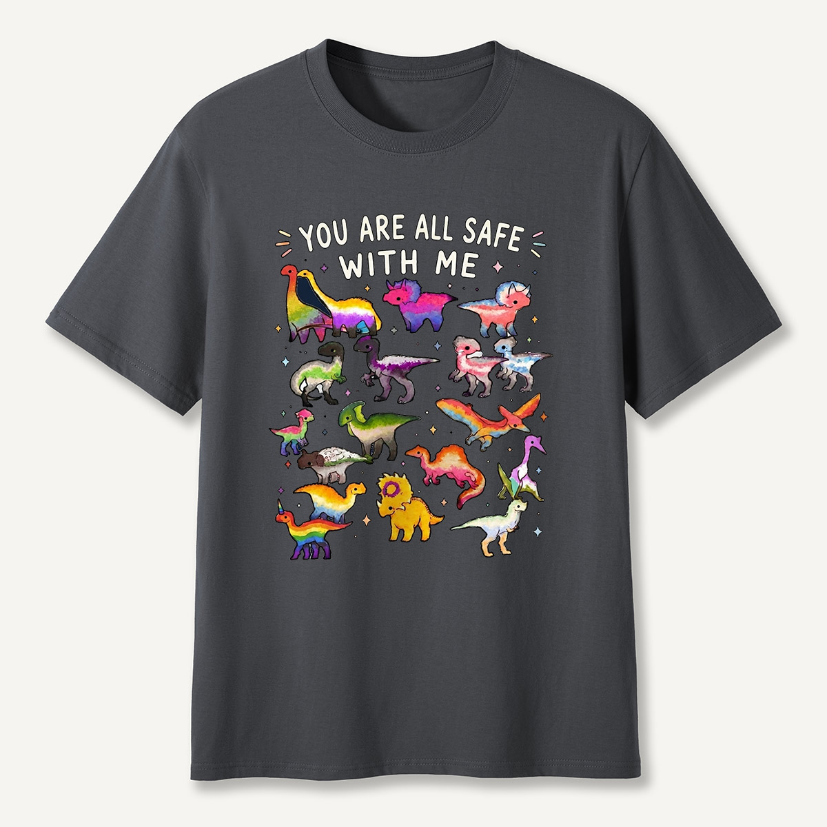 You Are Safe With Me Rainbow Dinosaur T-Shirt
