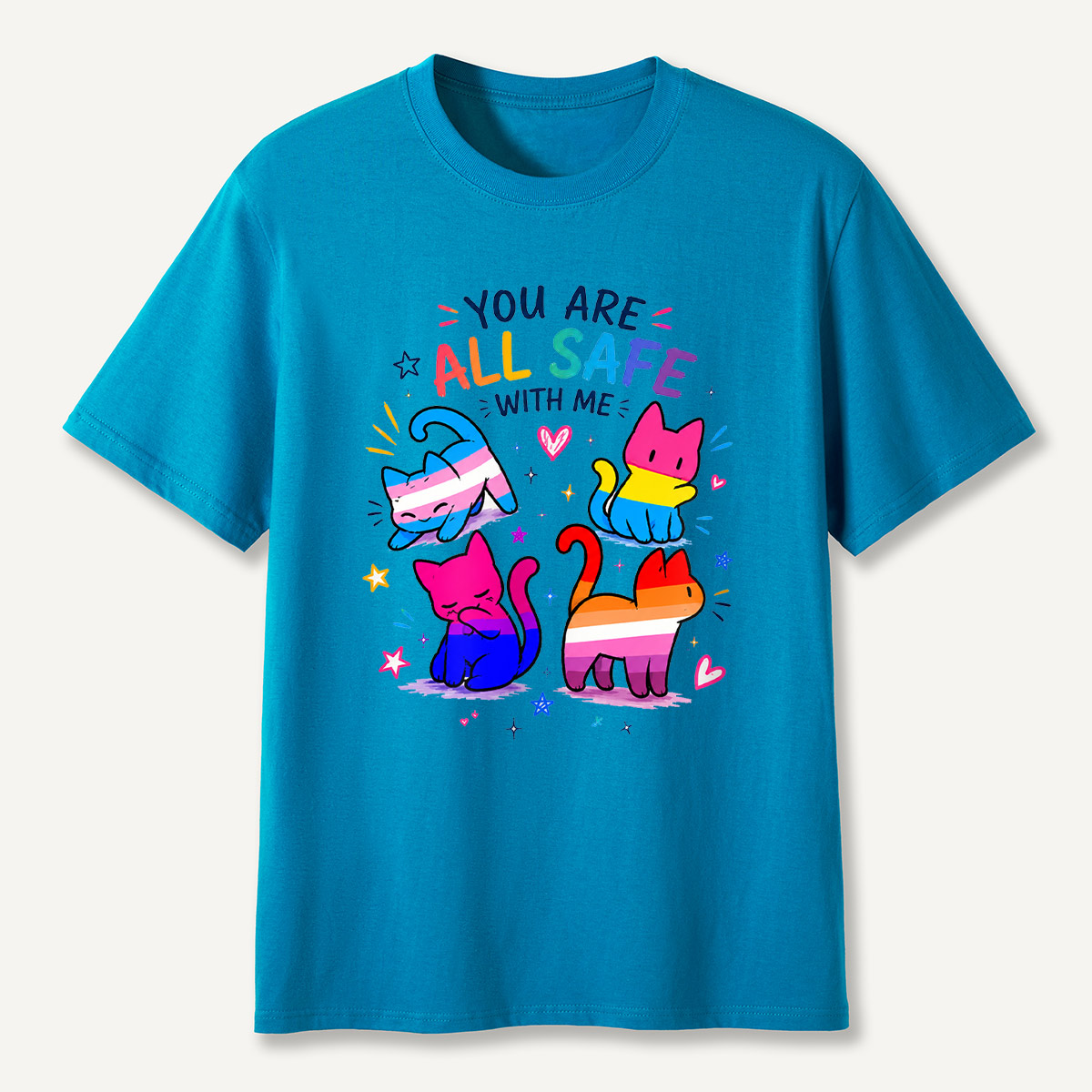 You Are All Safe With Me Rainbow Cat T-Shirt