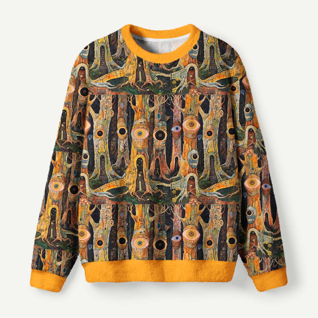 Enchanted Forest Of Watching Eye Trees And Hidden Woodland Spirits Ugly Fuzzy Fleece Sweatshirt