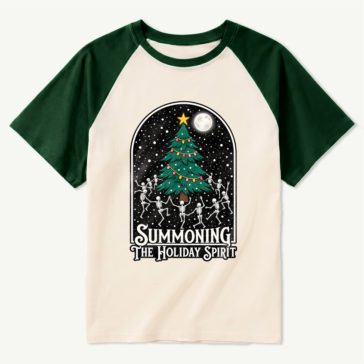 Summoning The Holiday Spirit Skeleton Dance Raglan T-Shirt