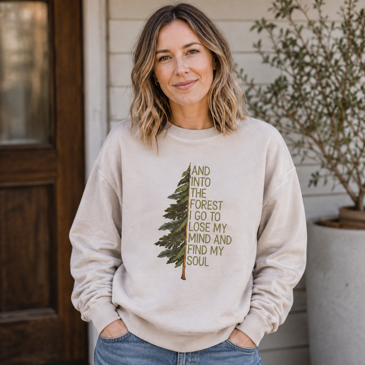 Into the Forest Tree Quote Washed Sweatshirts