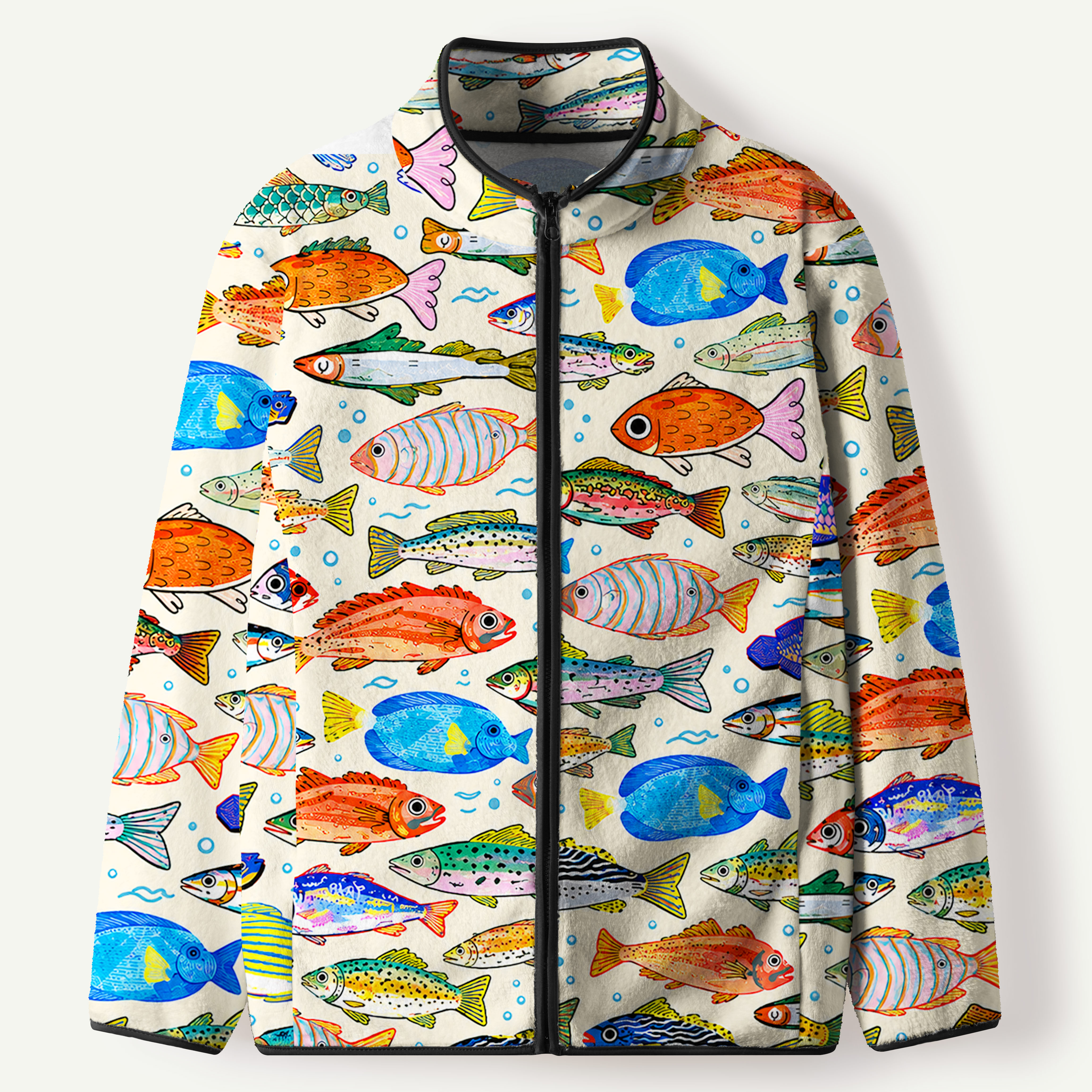 Colorful Ocean Fish Men's Flannel Zip Front Cardigan