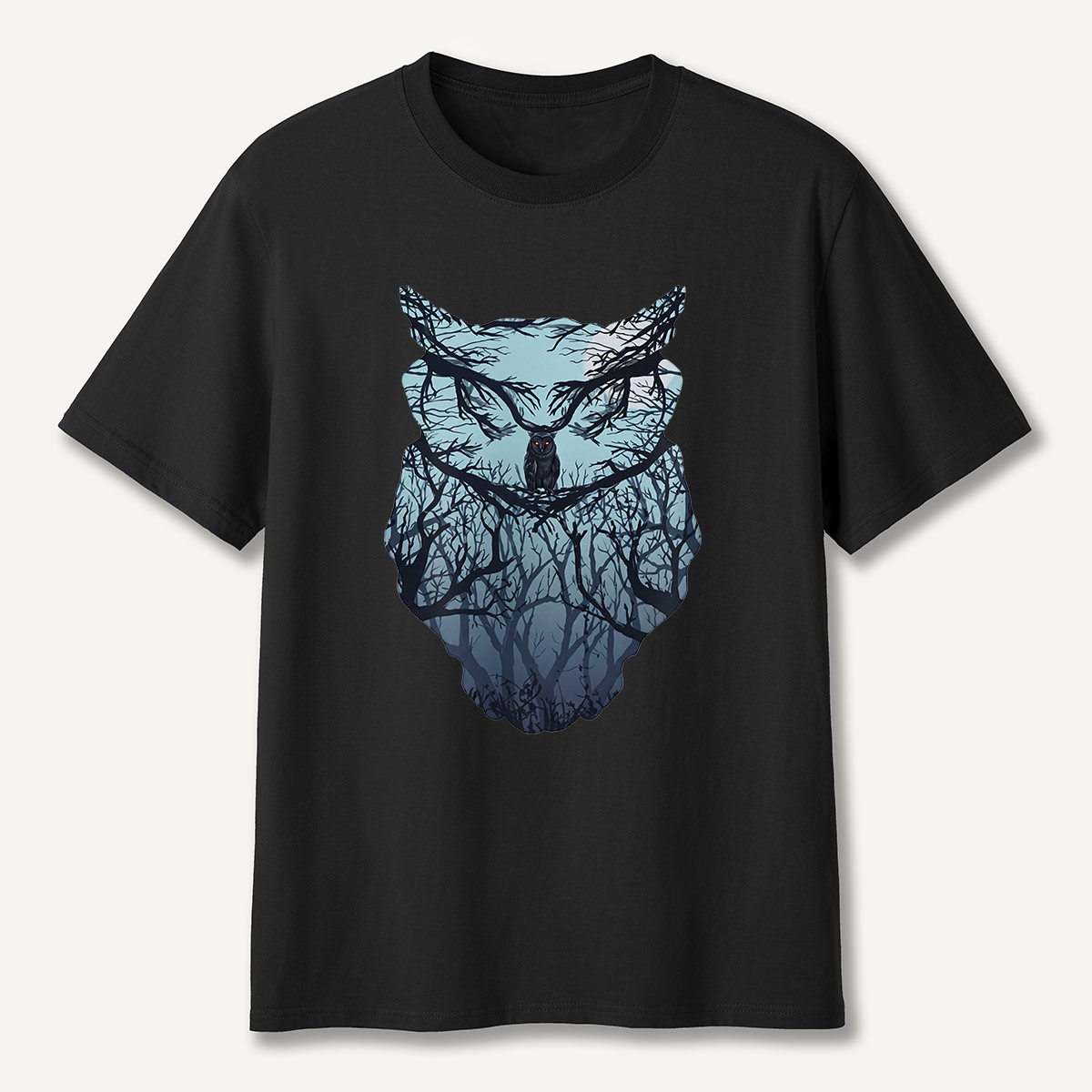 Midnight Forest Owl Double Exposure T-Shirt