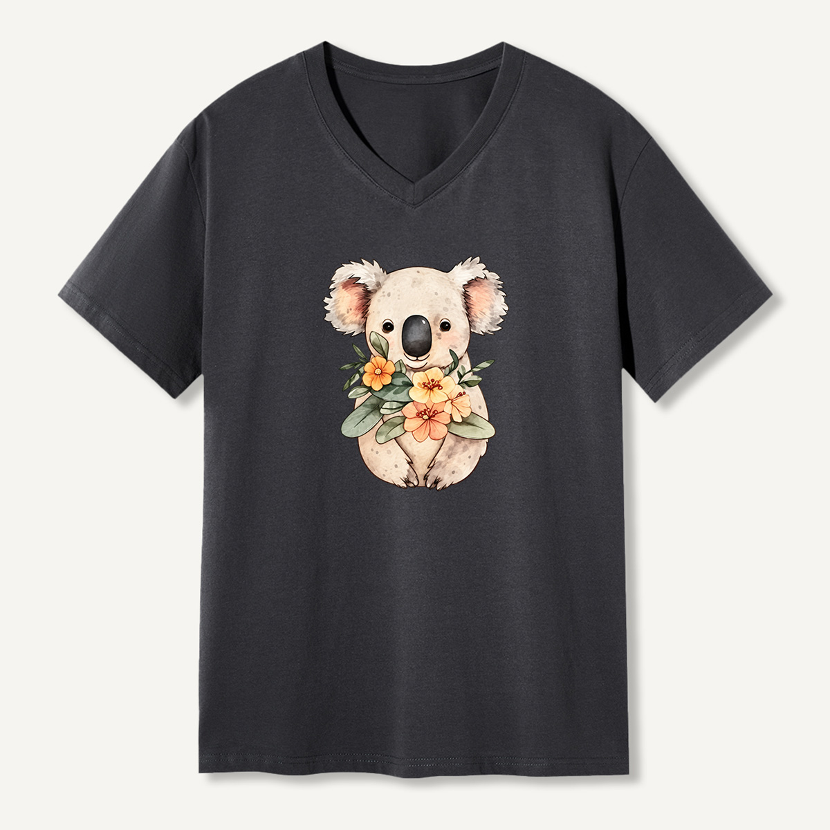 Floral Koala Watercolor Illustration V-neck T-Shirt