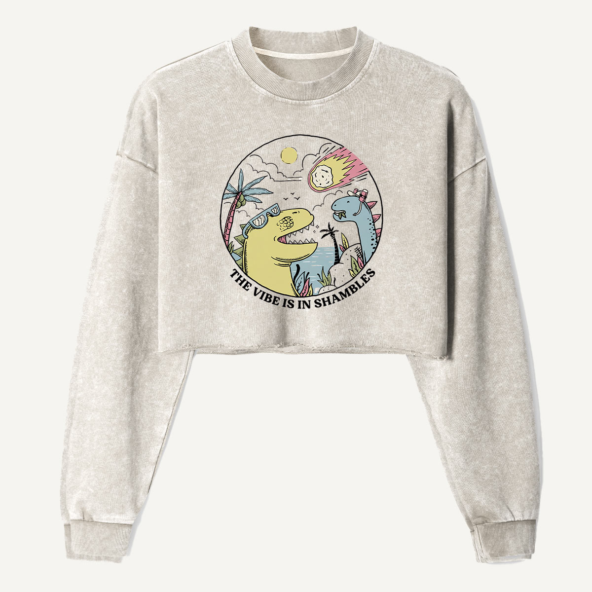 The Vibe Is In Shambles Dinosaur Party Women's Washed Cropped Sweatshirt