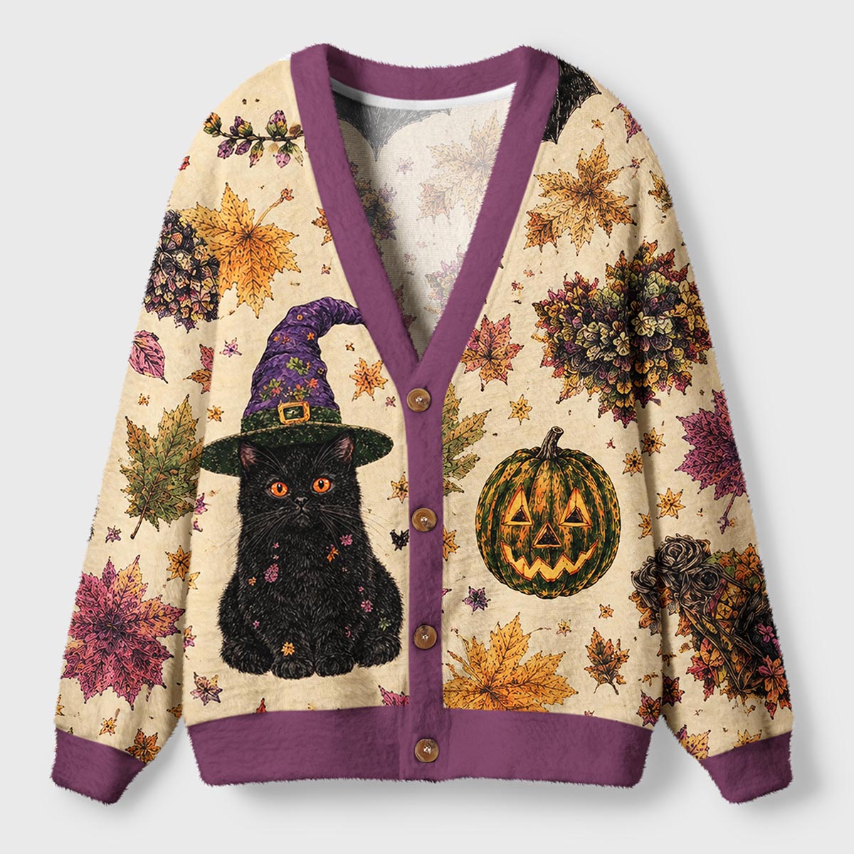Witch Cat Pumpkin Ugly Cardigan Sweaters