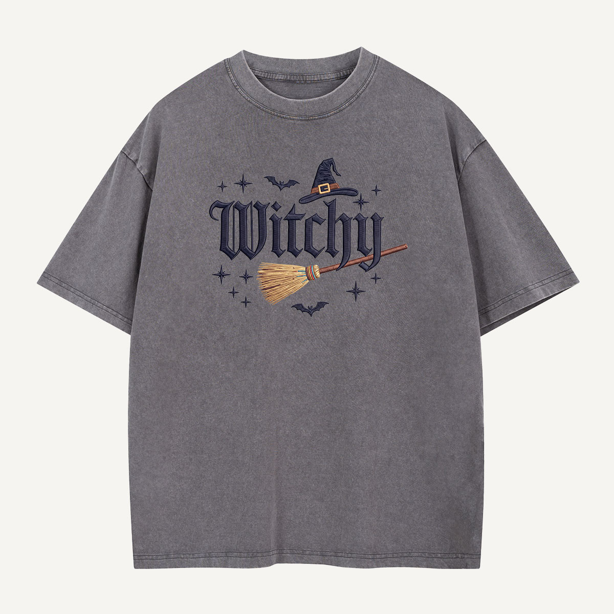 Witchy Nights & Bat Flights Embroidered Washed T-Shirt
