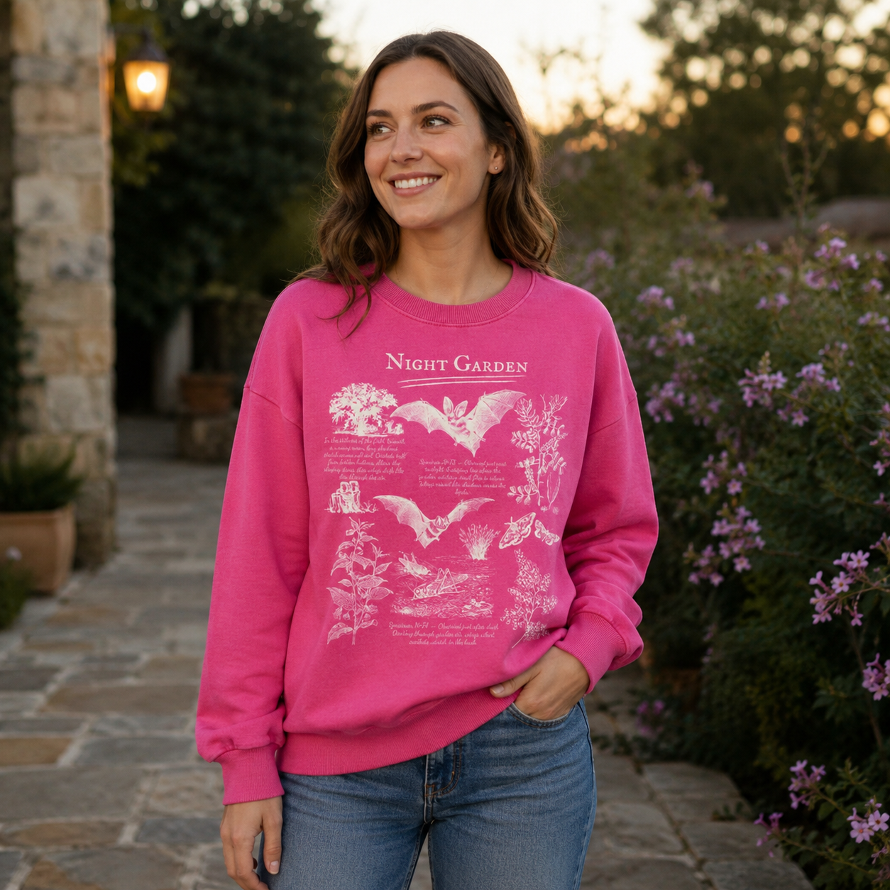 Night Garden Bats and Plants Washed Sweatshirts
