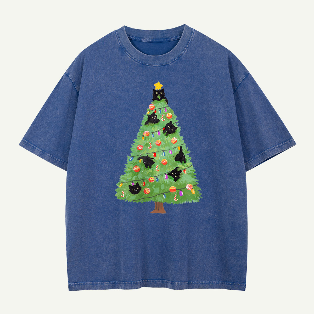 Cats in the Christmas Tree Washed T-Shirt