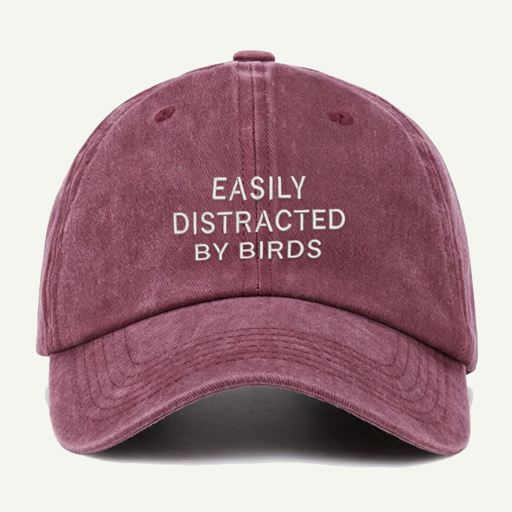 Easily Distracted By Birds Washed Embroidered Hat