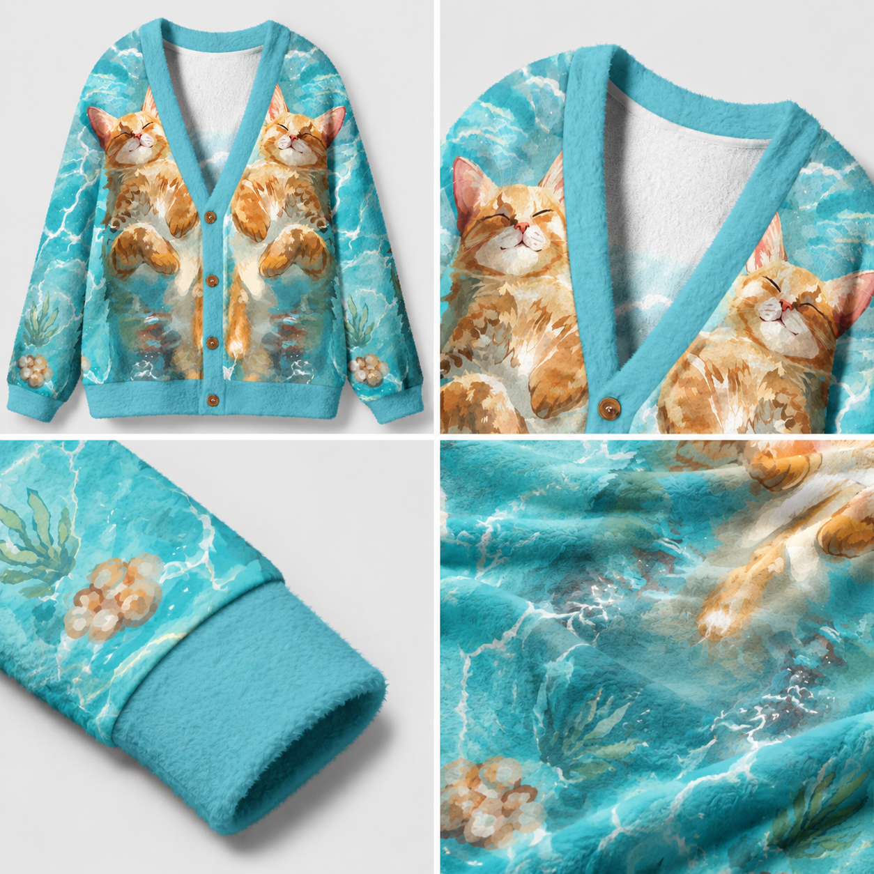 Floating Ginger Cat Ugly Cardigan Sweaters