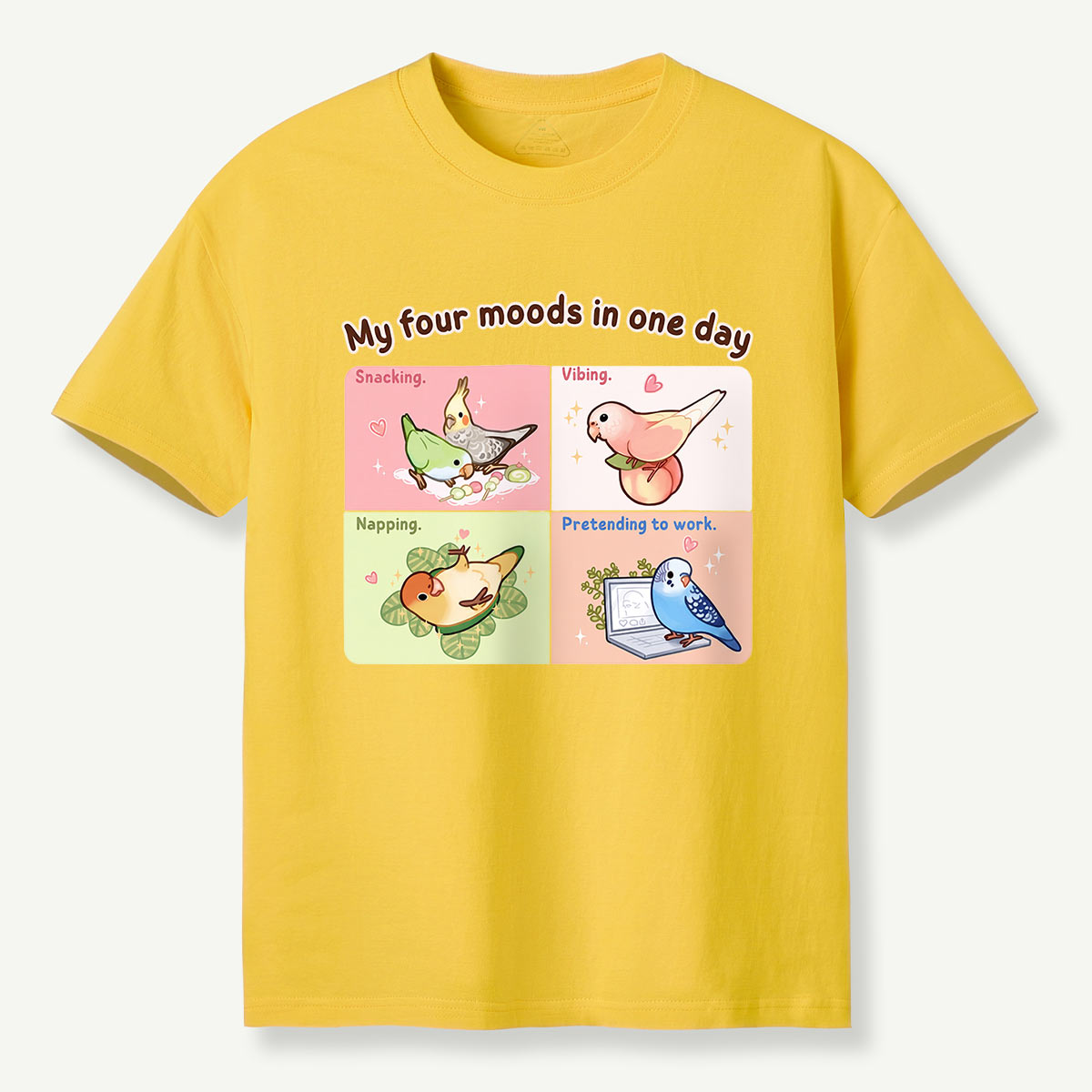 My Four Moods in One Day Cute Bird Cartoon T-Shirt