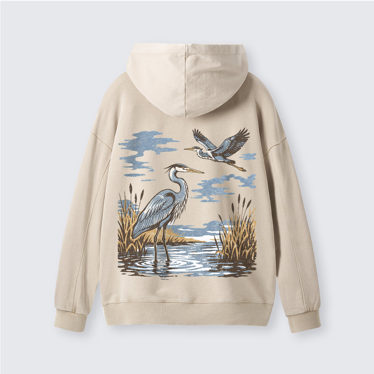 Vintage Heron Wetland Bird Nature Washed Hoodie