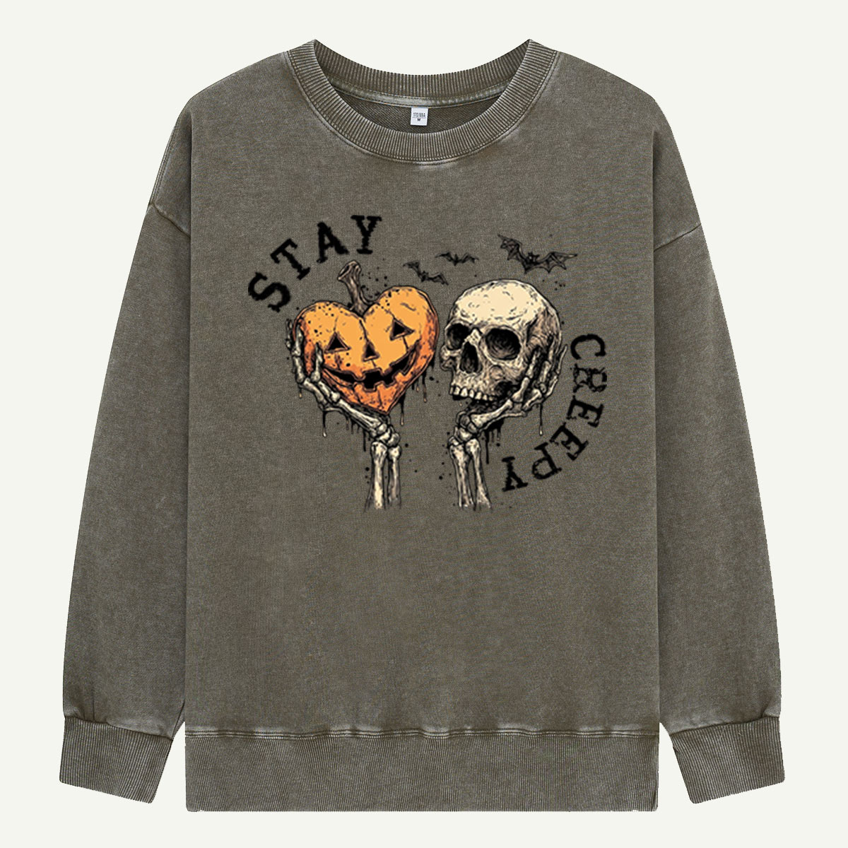 Stay Creepy Skull Pumpkin Washed Sweatshirts
