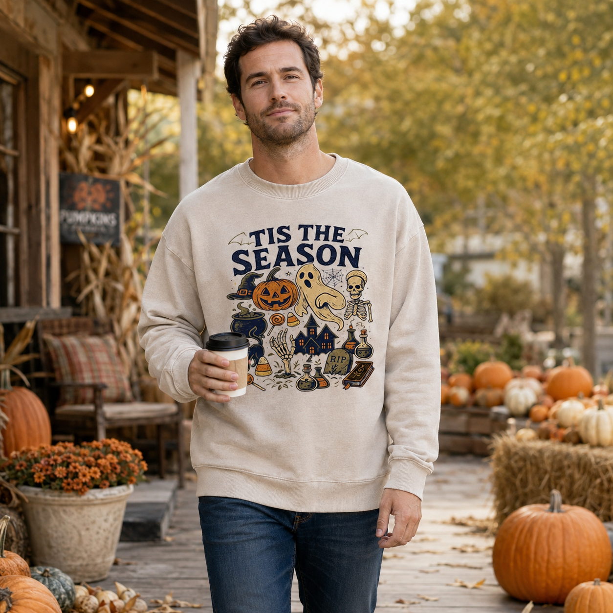 Tis The Season Halloween Icons Washed Sweatshirts