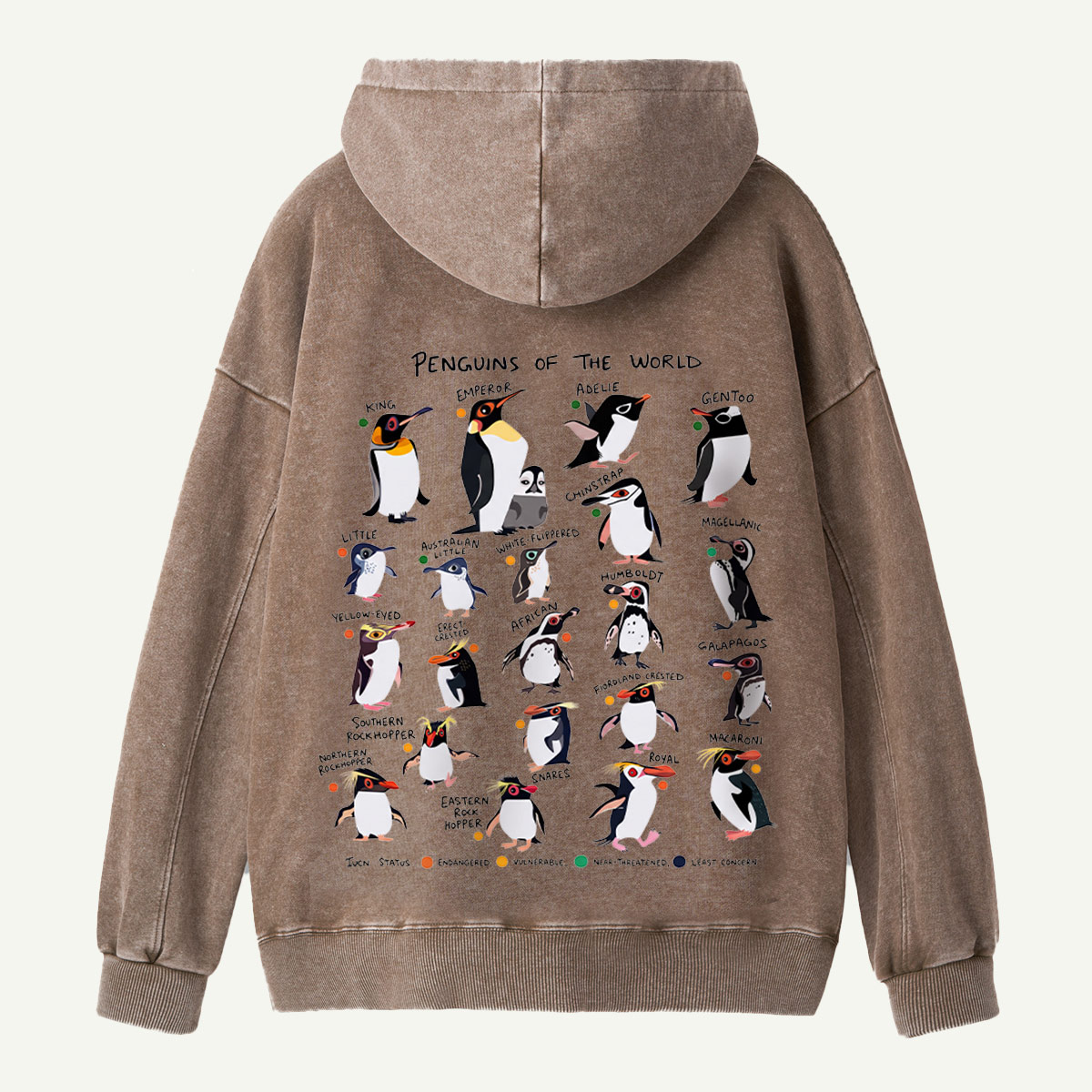 Penguins Of The World Guide Washed Hoodie