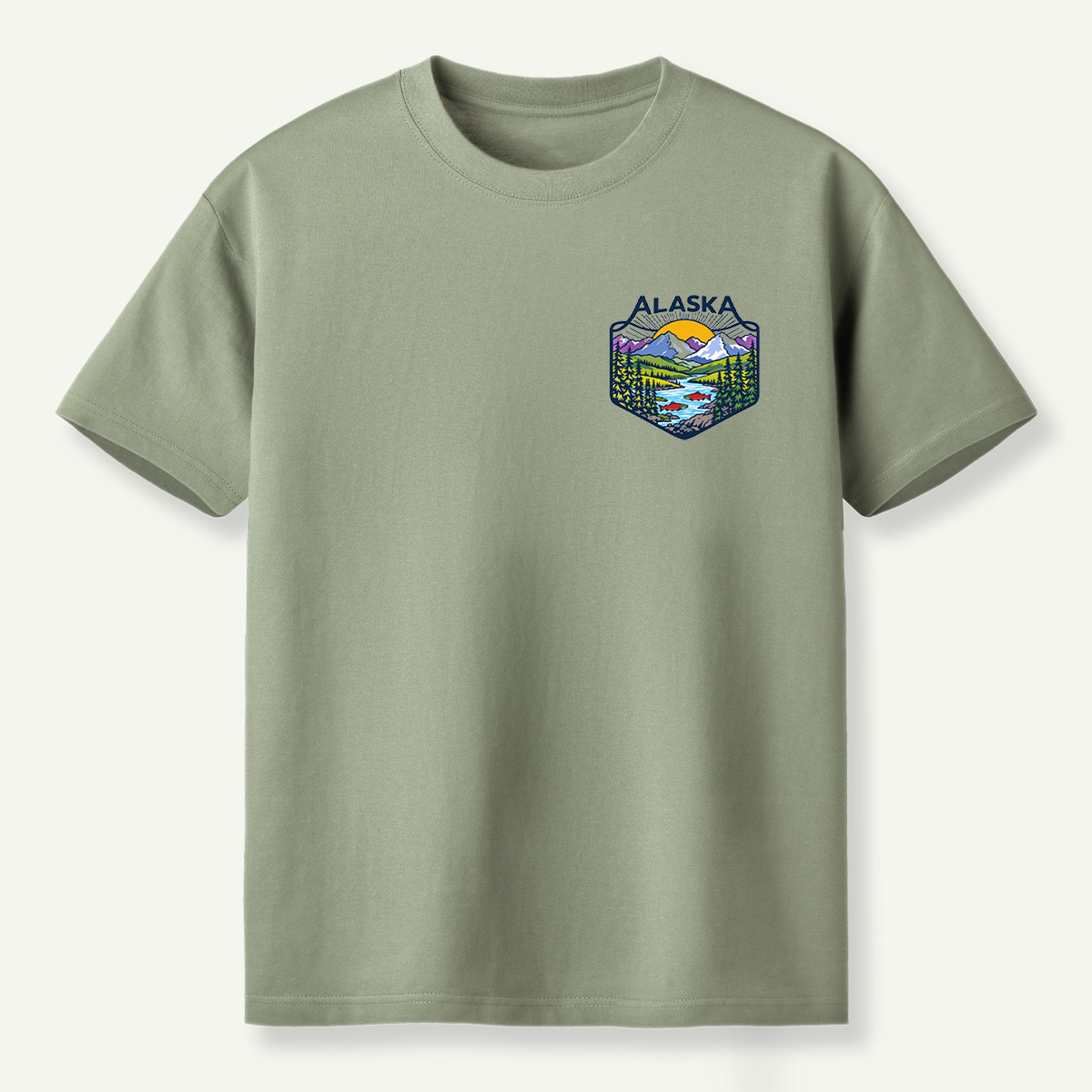 Alaska Mountain River Salmon Wilderness Badge T-Shirt