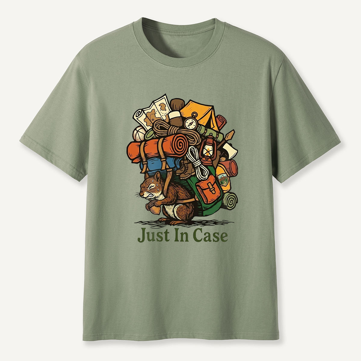 Squirrel Carrying Camping Gear Just In Case T-Shirt