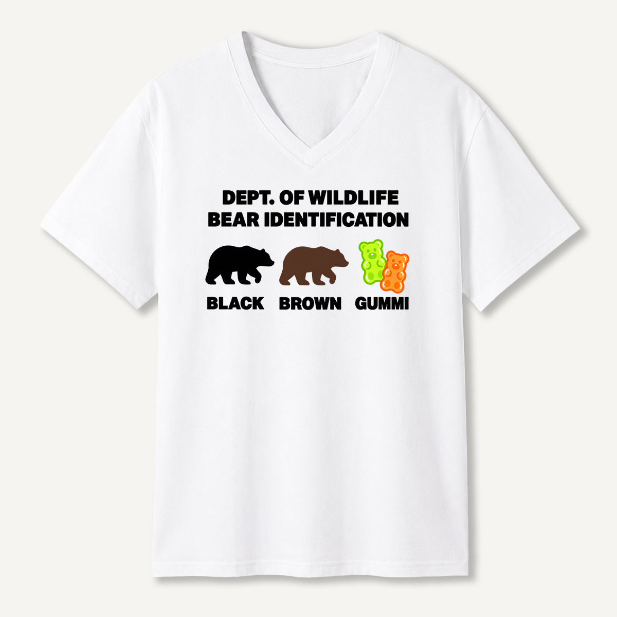 Dept Of Wildlife Bear Identification Black Brown Gummi V-neck T-Shirt