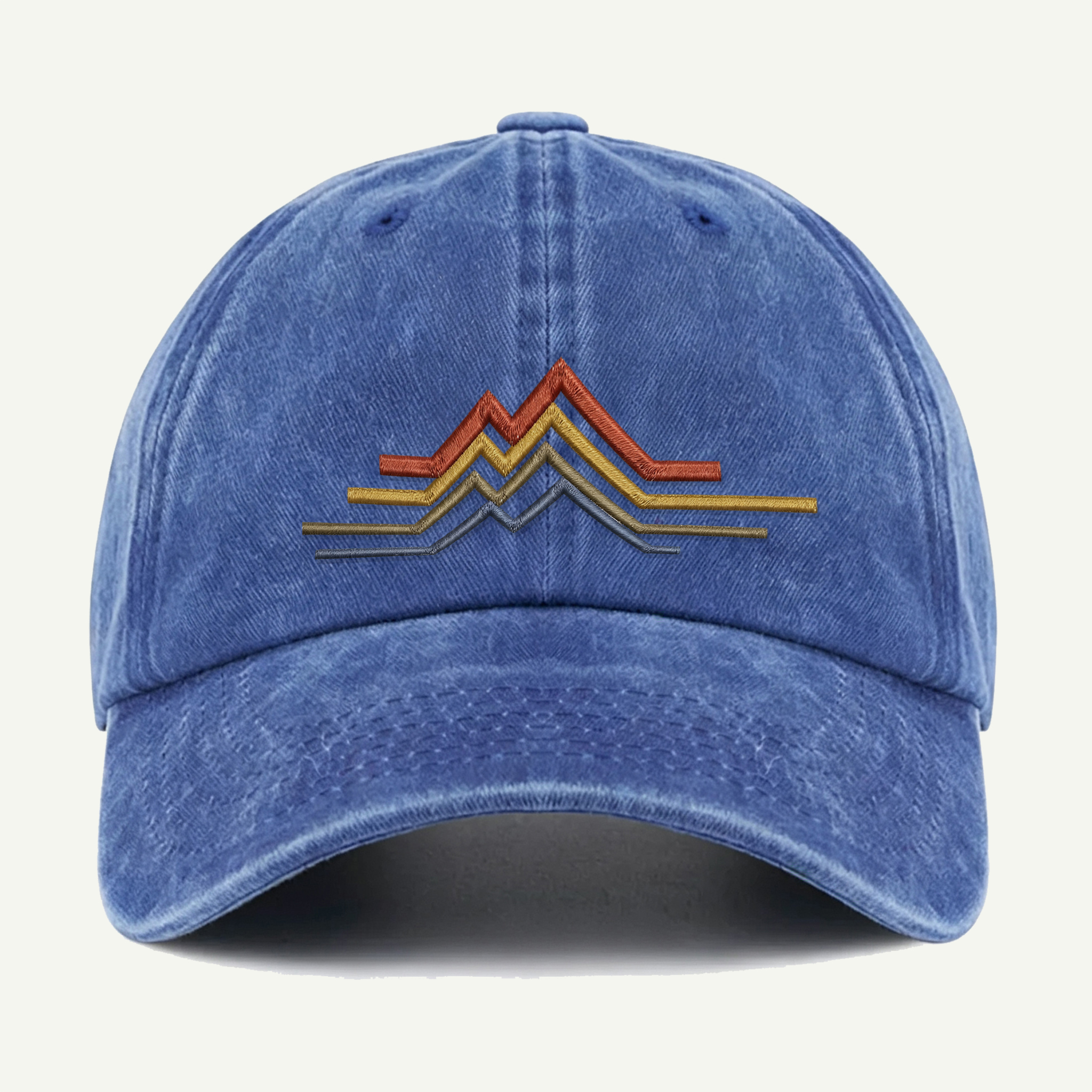 Retro Mountain Line Washed Embroidered Hat