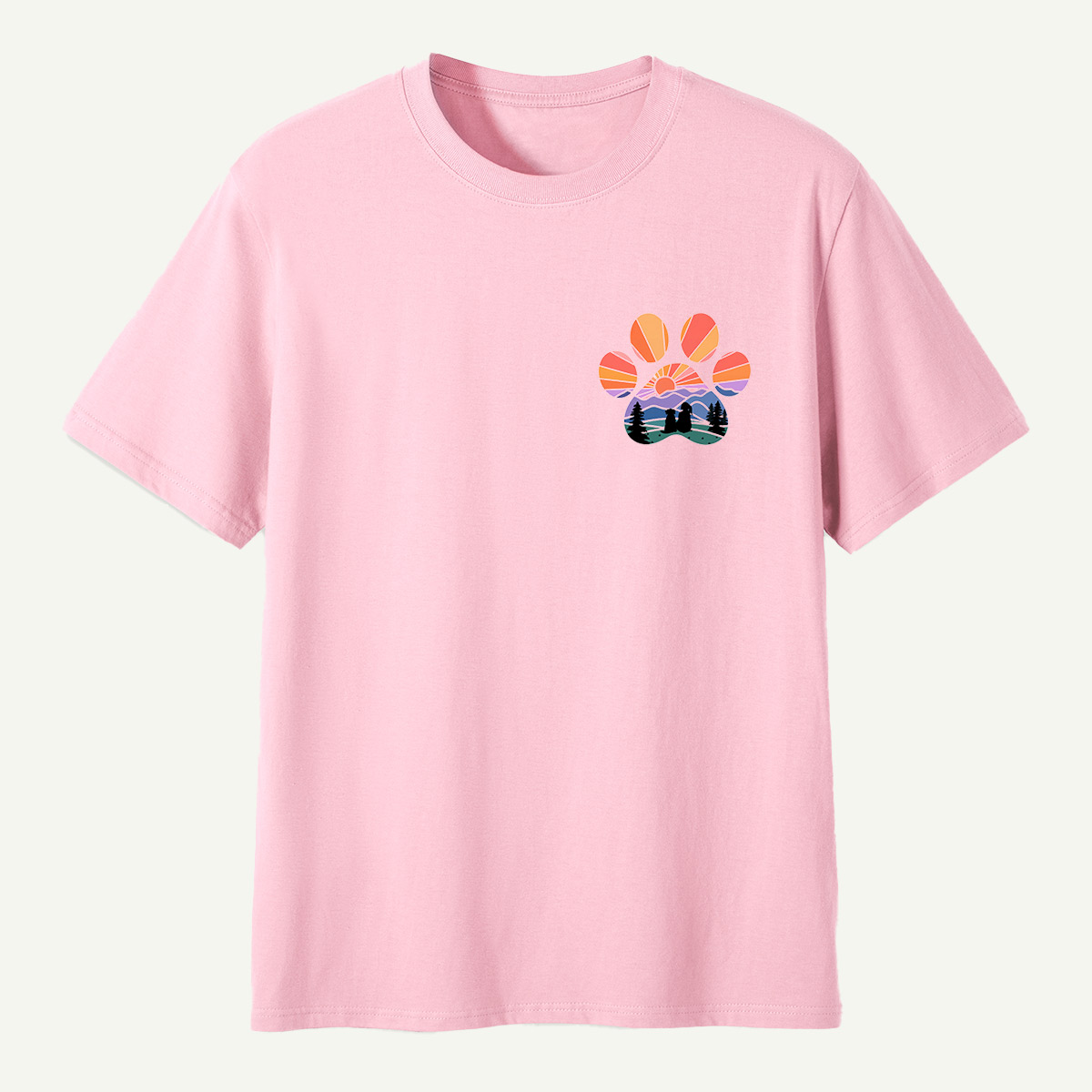 Dog Mountain Sunset Forest Paw Print T-Shirt