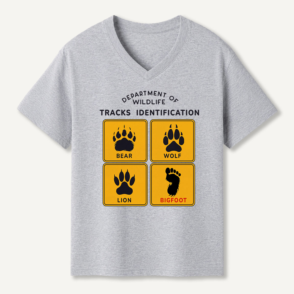 Department of Wildlife Tracks Identification Bear Wolf Lion Cryptids   V-neck T-Shirt