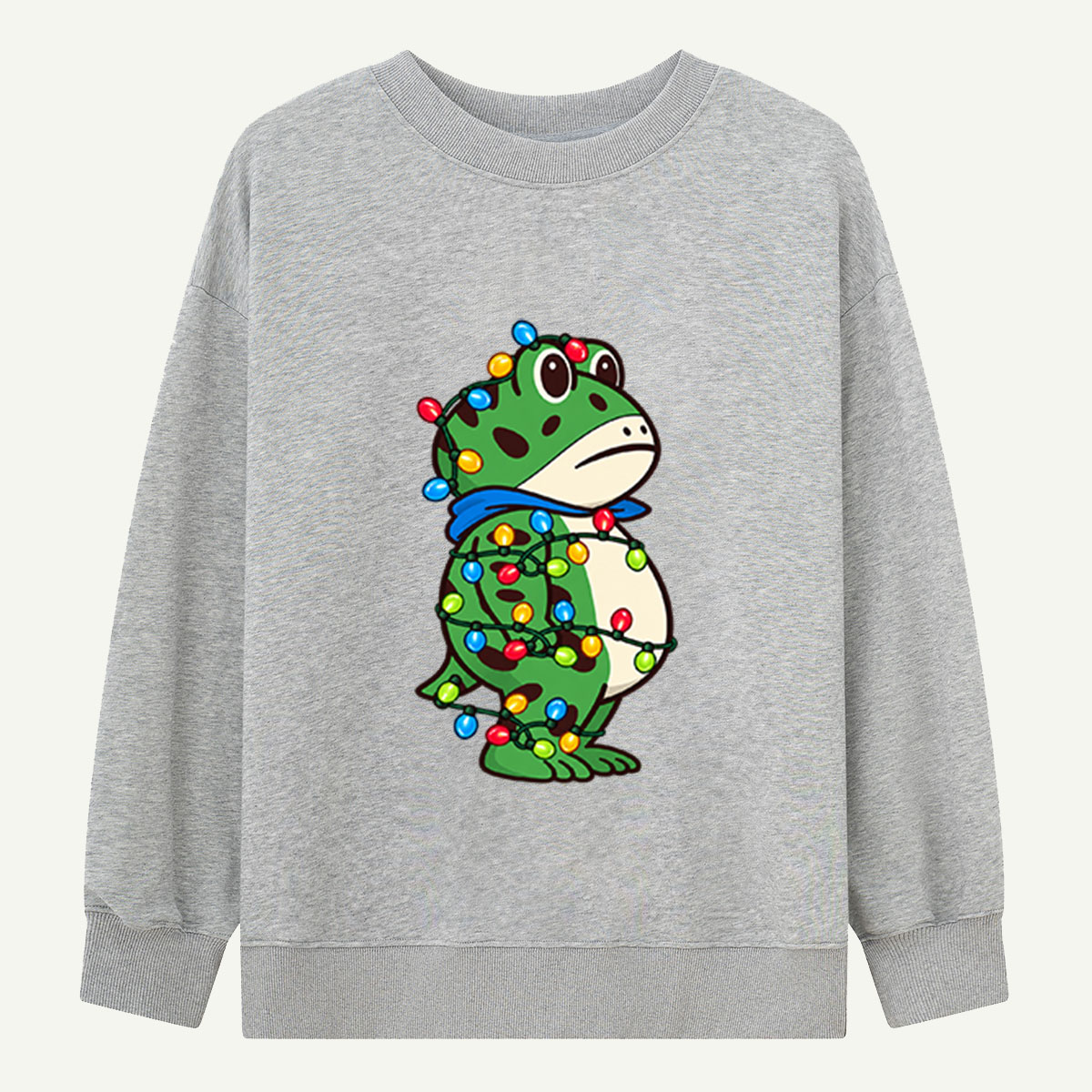 Cute Green Dinosaur Wrapped In Colorful Christmas Lights Sweatshirts
