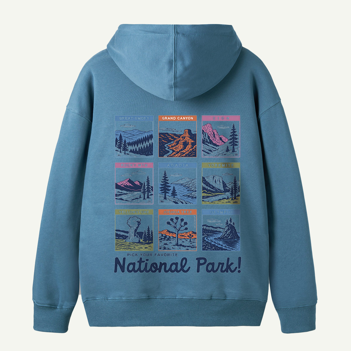 National Park Scenic Poster Collection Back Printed Hoodie