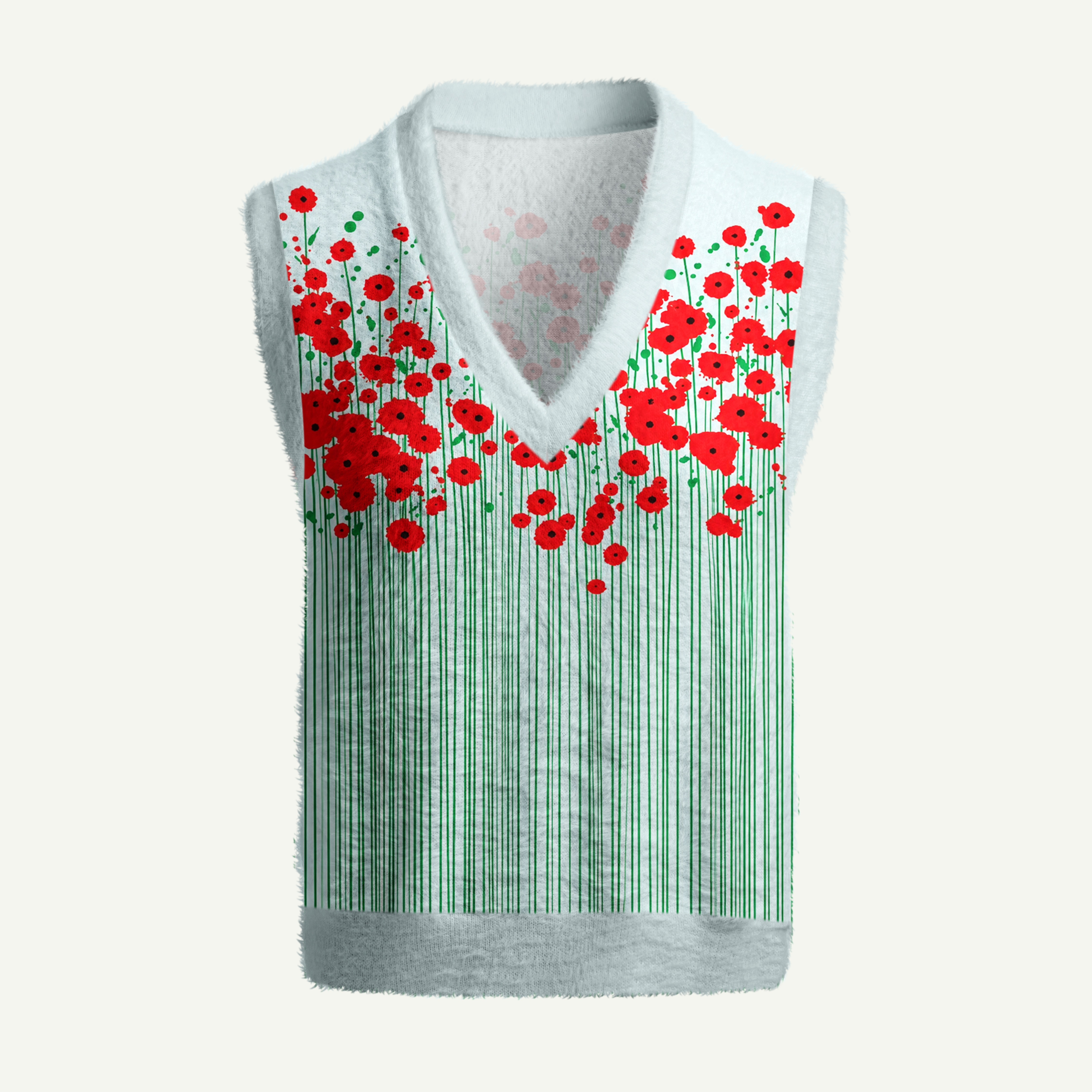 Red Poppy Flower Meadow Women's Fuzzy Vest Sweater