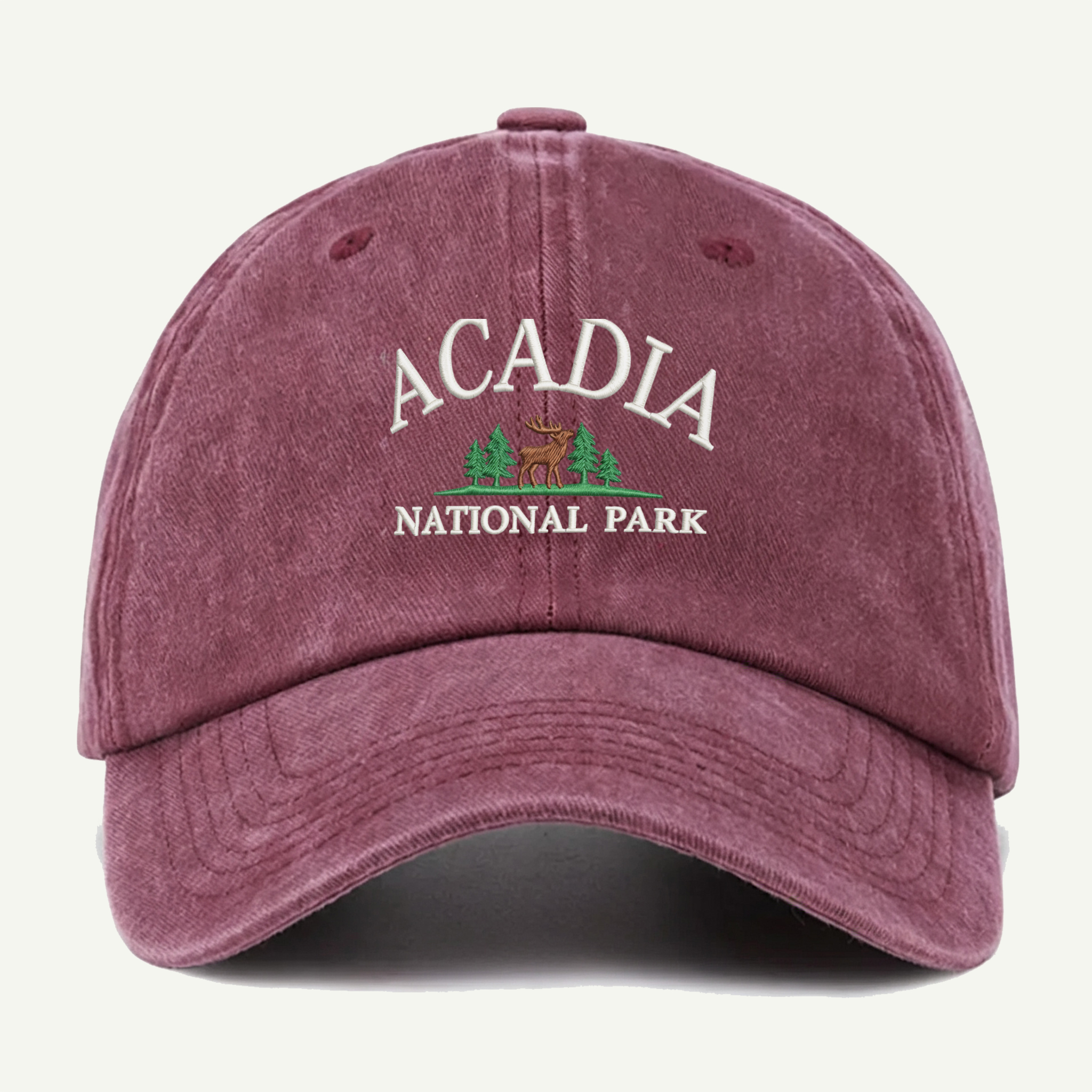 Acadia National Park Moose Forest Washed Embroidered Hat