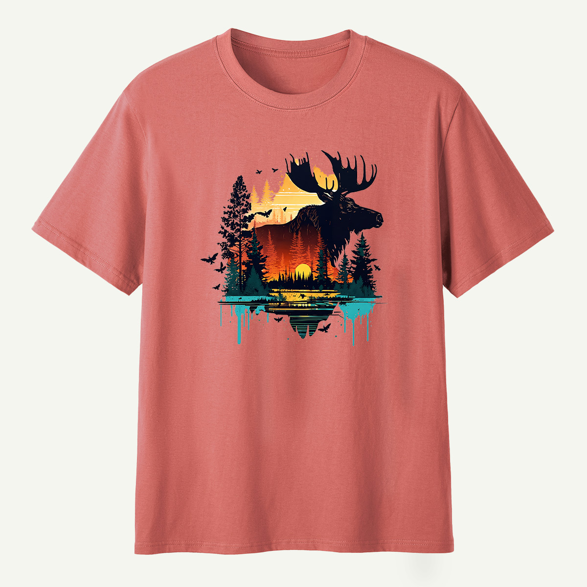 Moose Sunset Forestscape T-Shirt