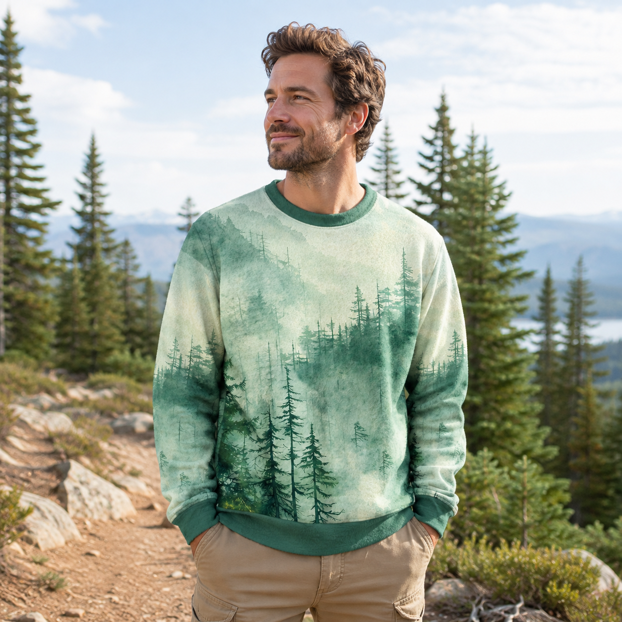 Misty Pine Forest Ugly Fuzzy Fleece Sweatshirt