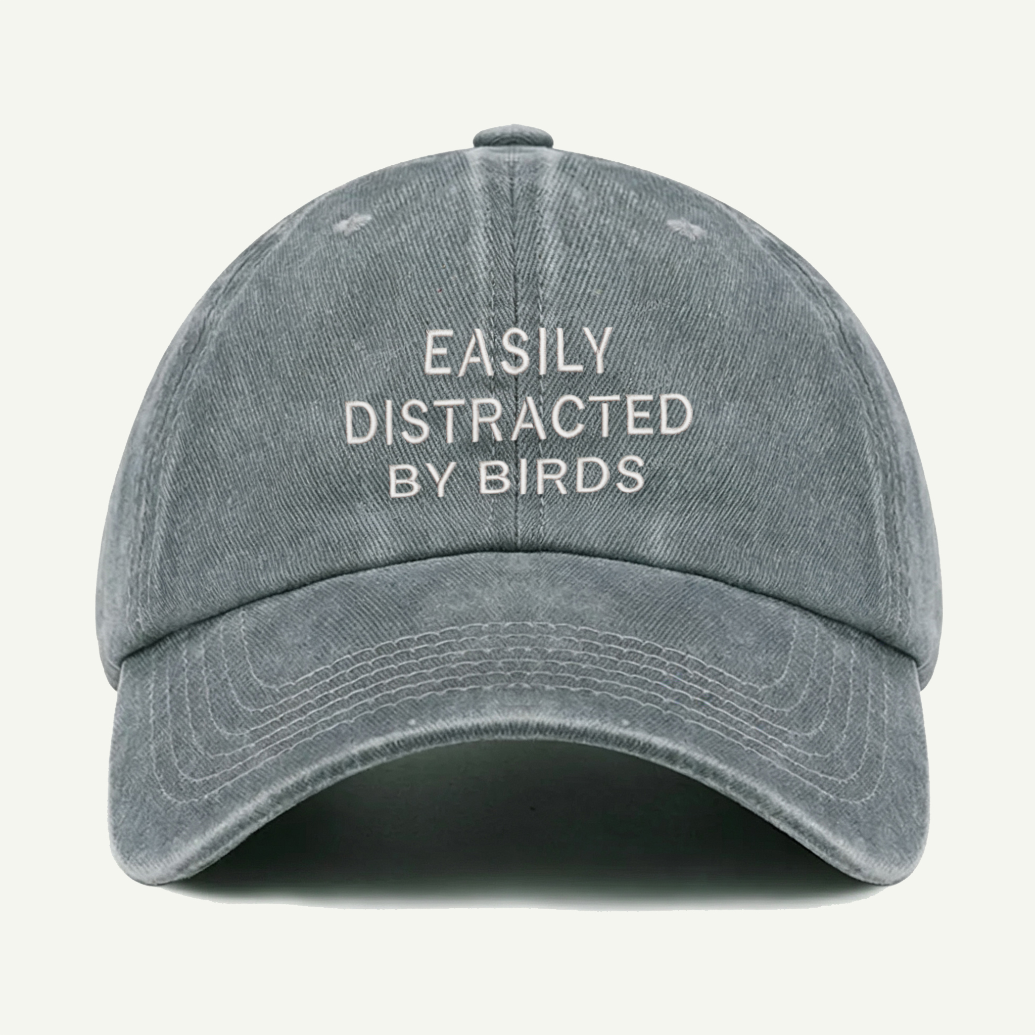 Easily Distracted By Birds Washed Embroidered Hat